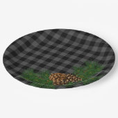 Klassischer, grau-schwarzer karierter Kiefernzapfe Pappteller (Schrägansicht)