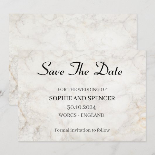Klassischer grauer Marmor Save the Date (Vorne/Hinten)