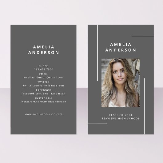 Klassischer grauer Typografie-Foto-Abschluss Visitenkarte