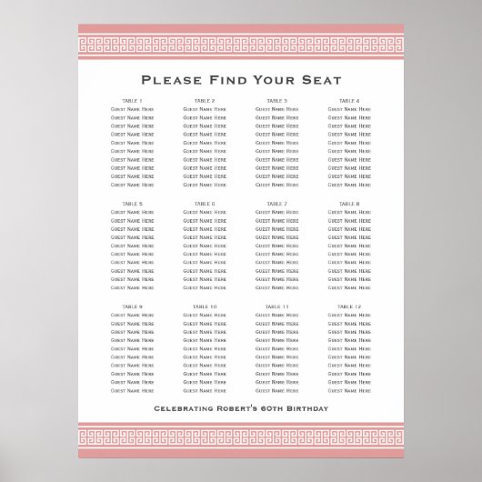 Klassischer griechischer Key 12 Tables Sitzplan ro Poster (Vorne)