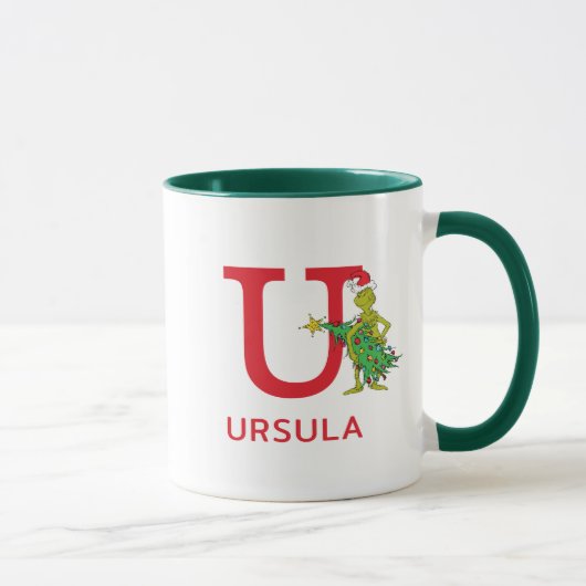 Klassischer Grinch | Unartiger Name & Monogramm U Tasse (Rechts)