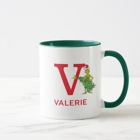 Klassischer Grinch | Unartiger Name & Monogramm V Tasse (Rechts)