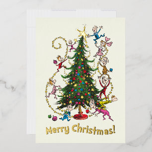 Klassischer Grinch Weihnachtsbaum Folien Feiertagskarte