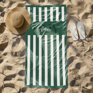 Klassischer grün-weiß gestreifter personalisierter strandtuch