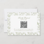 Klassischer grüner Blumen- und Vogeldomino-QR-Code RSVP Karte (Vorderseite)
