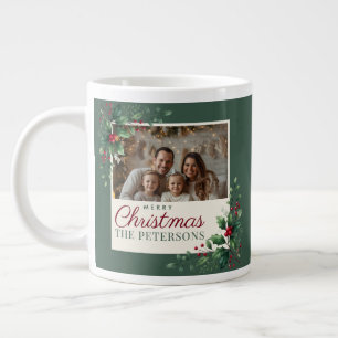 Klassischer grüner botanischer Foto-Weihnachtsbech Jumbo-Tasse