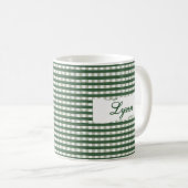 Klassischer grüner Gingham-Personalisierter Name  Kaffeetasse (VorderseiteRechts)