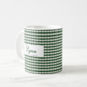 Klassischer grüner Gingham-Personalisierter Name  Kaffeetasse (Vorderseite Links)
