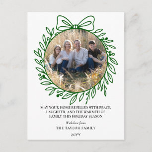 Klassischer grüner handgezeichneter Bogenkranz Wei Feiertagspostkarte