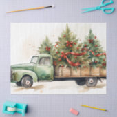 Klassischer grüner LKW mit Pinienbäumen Seidenpapier (Basteln)