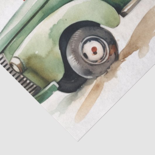 Klassischer grüner LKW mit Pinienbäumen Seidenpapier (Detail)