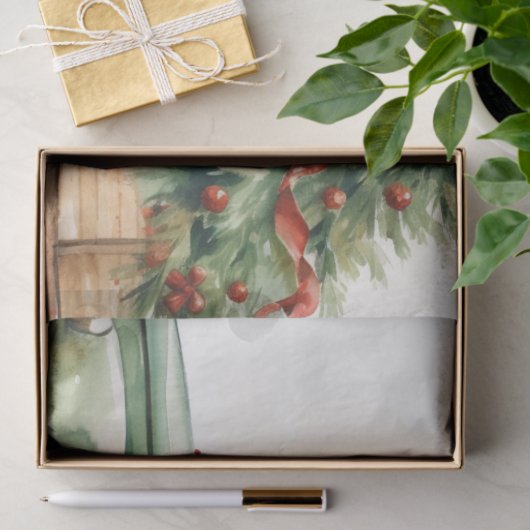 Klassischer grüner LKW mit Pinienbäumen Seidenpapier (Geschenk)