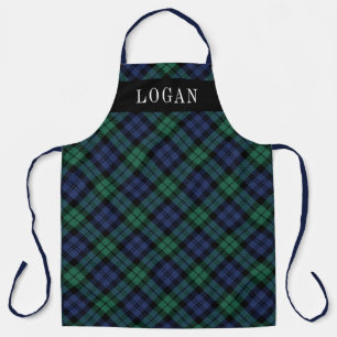 Klassischer grüner Navy-Tartan-Karo-Monogramm Schürze