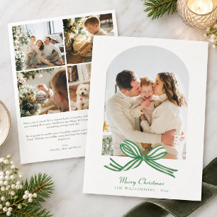 Klassischer grüner Schleifen-Weihnachts-Familienfo Feiertagskarte