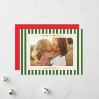 Klassischer grüner Streifen Foto Weihnachtsurlaub Feiertagskarte
