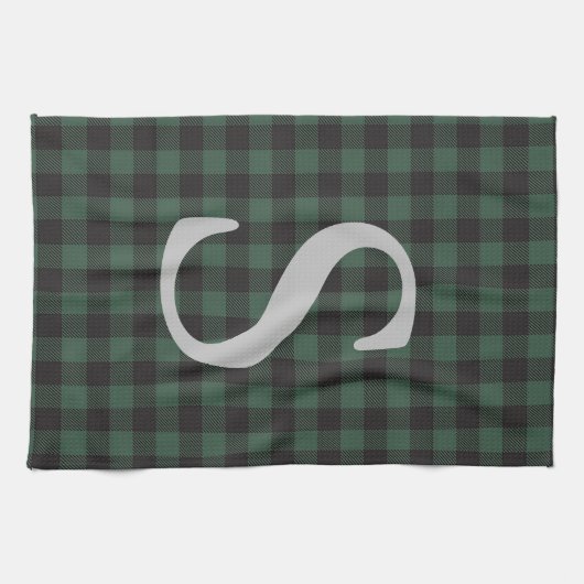 Klassischer grüner Tartan Kariert Mit Monogramm Geschirrtuch (Horizontal)