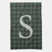 Klassischer grüner Tartan Kariert Mit Monogramm Geschirrtuch (Vertikal)