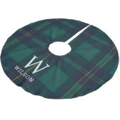Klassischer grüner Tartan-Karostoff-Monogramm-Weih Polyester Weihnachtsbaumdecke (Schrägansicht)