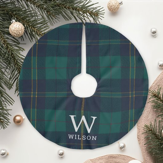 Klassischer grüner Tartan-Karostoff-Monogramm-Weih Polyester Weihnachtsbaumdecke