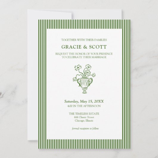 Klassischer Grüngarten mit Blumenmuster Einladung (Vorderseite)