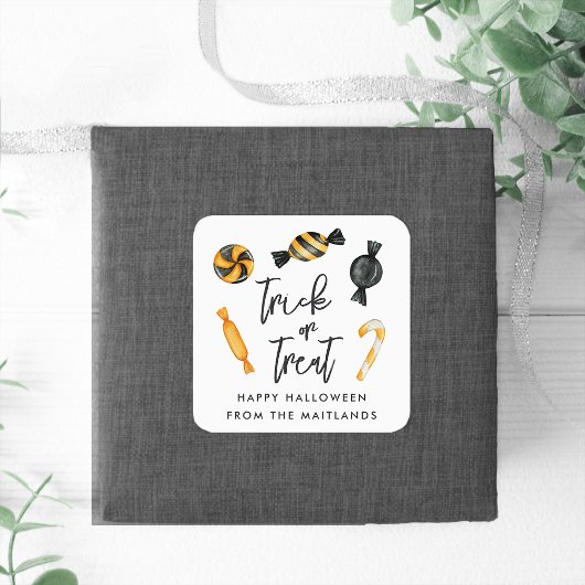 Klassischer Halloween Candy Trick oder Treat Quadratischer Aufkleber