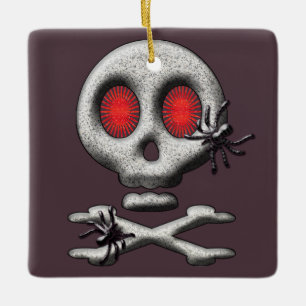 Klassischer Halloween-Schreckschädel und gruselige Keramikornament