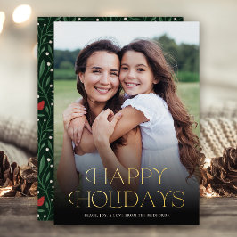 Klassischer Happy Holidays Text floral Back | FOTO Folien Feiertagskarte