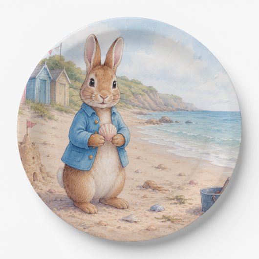 Klassischer Hase an einem sandigen Strand Pappteller (Vorderseite)