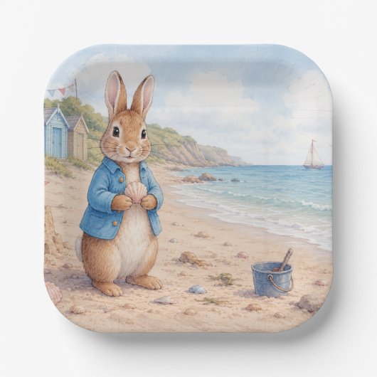 Klassischer Hase an einem sandigen Strand Pappteller (Vorderseite)