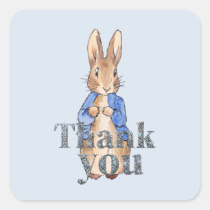 Klassischer Hase blaue Jacke Danke Quadratischer Aufkleber