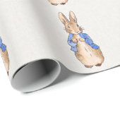 Klassischer Hase in blauem beigem Leinenhintergrun Geschenkpapier (Rolleneckpunkt)