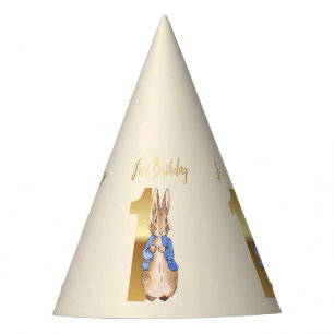 Klassischer Hase in blauer Jacke Erster Geburtstag Partyhütchen