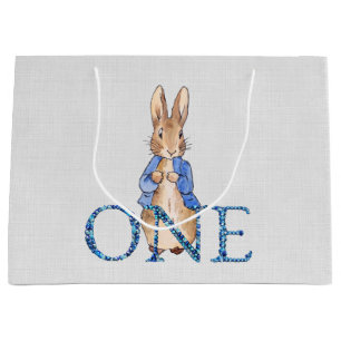 Klassischer Hase in blauer Jacke zum ersten Geburt Große Geschenktüte