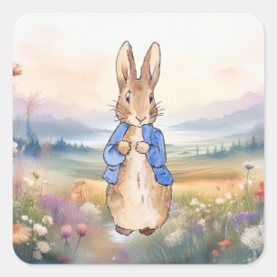 Klassischer Hase mit blauem Jackett Quadratischer Aufkleber