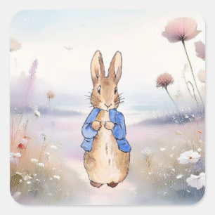 Klassischer Hase mit blauem Jackett Quadratischer Aufkleber