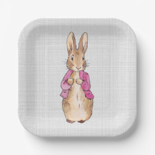 Klassischer Hase Rosa Jacke Graue Leinen Pappteller