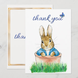 Klassischer Hase sitzt in einem Blumenkübel Dankeskarte