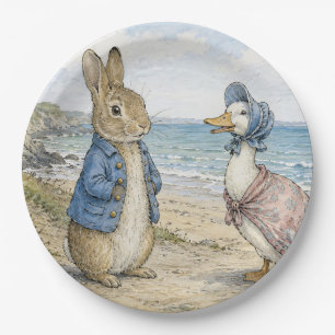 Klassischer Hase und Ente am Meer Pappteller