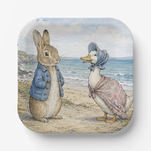 Klassischer Hase und Ente am Meer Pappteller (Vorderseite)