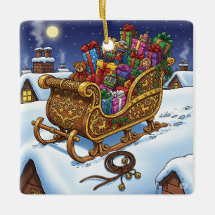 Klassischer Heiligabend: Santas Schlitten auf eine Keramikornament