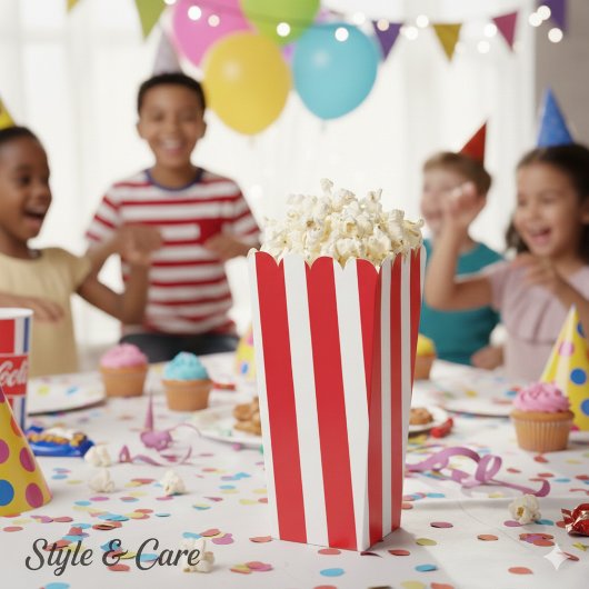 Klassischer, hellroter und weißgestreifter Popcorn Geschenkschachtel