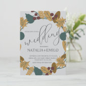 Klassischer Herbst-Hochzeitskranz Einladung (Stehend Vorderseite)