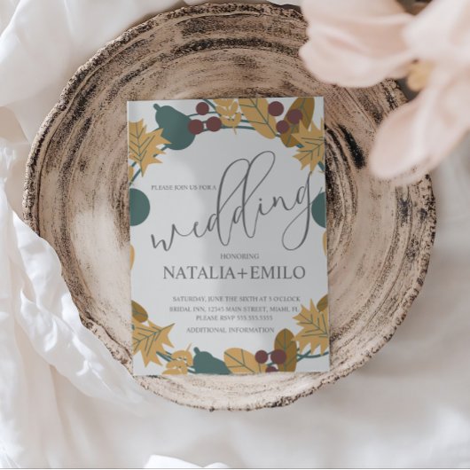 Klassischer Herbst-Hochzeitskranz Einladung