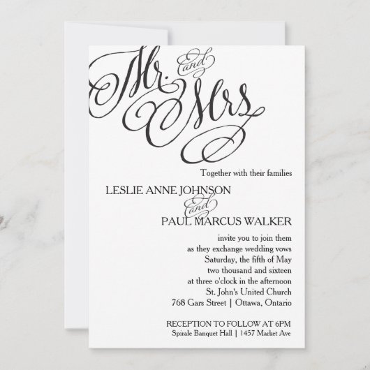 Klassischer Herr u. Frau Wedding Invitation Einladung (Vorderseite)