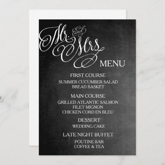 Klassischer Herr u. Frau Wedding Menu Chalkboard Menükarte (Vorne/Hinten)