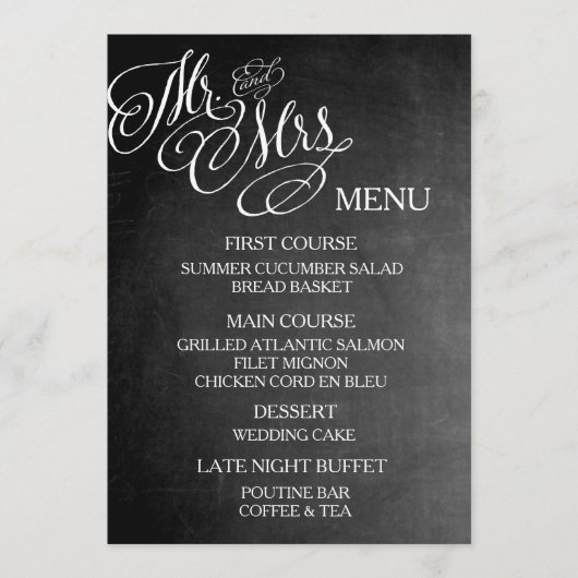 Klassischer Herr u. Frau Wedding Menu Chalkboard Menükarte (Vorderseite)