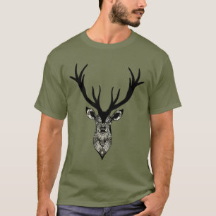 Klassischer Hirschkopf Schwarz Grau Tier T-Shirt