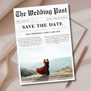 Klassischer Hochzeitsstil im Zeitungslook mit roma Save The Date