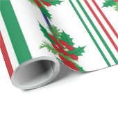 Klassischer Holly und Streifen Geschenkpapier (Rolleneckpunkt)