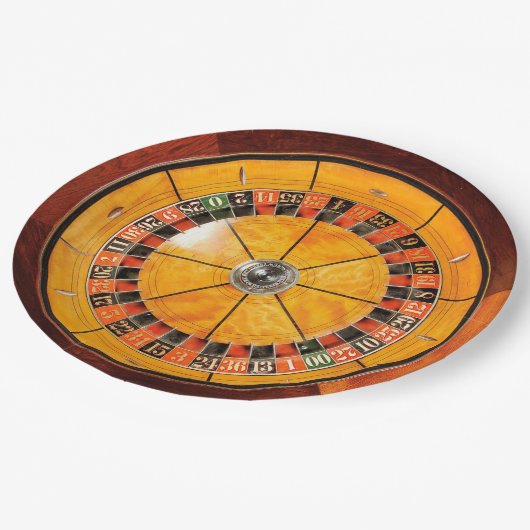 Klassischer hölzerner Roulette-Rad-Papier-Teller Pappteller (Schrägansicht)